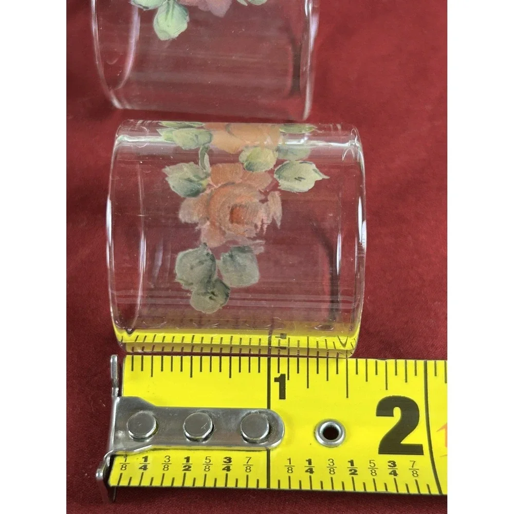 Vtg (6) Pyrex Compatibles Clear Glass 54 Napkin Rings Rose Pattern Original